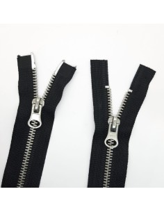 Cremallera reversible doble cursor negra malla plateada