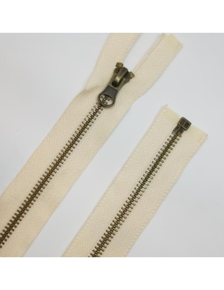 Cremallera separador metálica beige 65cms diente oro viejo.