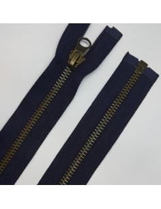 Cremallera separador metálica verde kaki 65cms diente oro viejo. 2