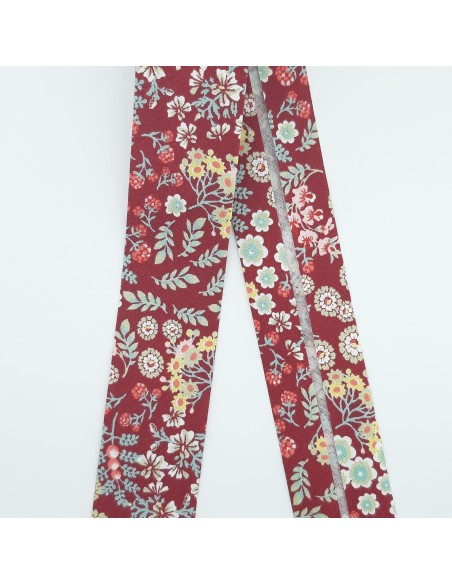 Cinta bies algodón flores granate 3 cms 