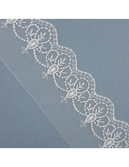 Puntilla Encaje tul bordado blanco roto 5 cms