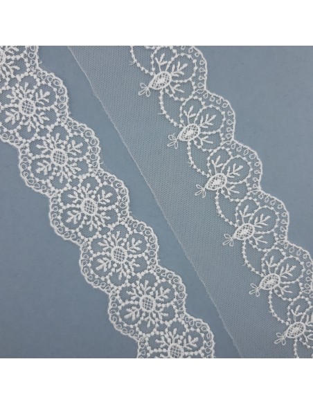 Entredos y Puntilla Encaje tul bordado blanco roto 
