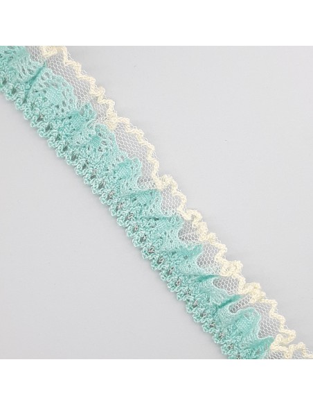 Puntilla bolillo con tul de 2,5 cms verde mar .031