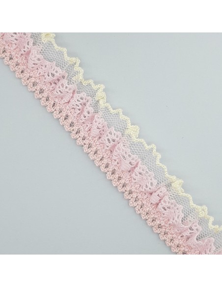 Puntilla bolillo con tul de 2,5 cms rosa 036