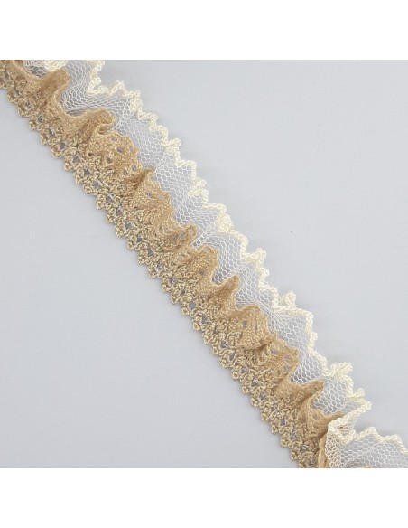 Puntilla bolillo con tul de 2,5 cms camel 070