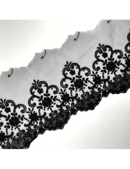 Encaje tul bordado negro