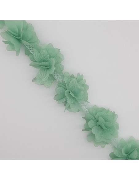 Tira de flores organza 3 cms  verde mar