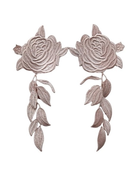 Aplique bordado flores termoadhesiva de color rosa maquillaje.