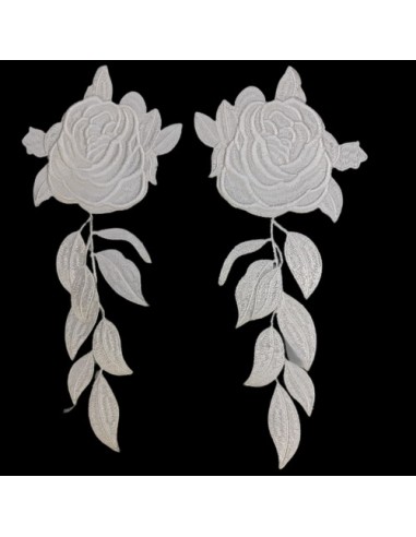 Aplique bordado flores blanco roto