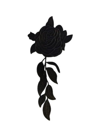 Aplique bordado flores termoadhesivo negro