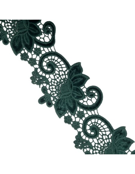 Encaje guipur 8 cms floral verde botella