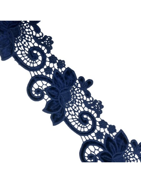 Encaje guipur 8 cms floral azul marino