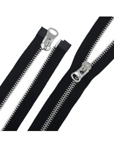 Cremallera negra malla 8 metálica plata brillo separador 70 cms