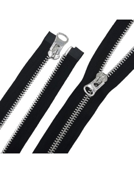 Cremallera negra malla 8 metálica plata brillo separador 70 cms
