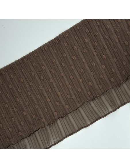 Volante plisado azul marino con tul y con topos decorativos de 13 cms. Ideal para remates y dar volumen en prendas y complemento