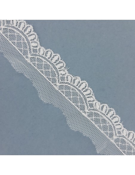Encaje tul bordado blanco roto 3 cms | Mercería Alfambra