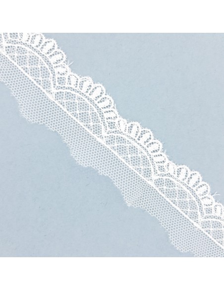 Encaje tul bordado blanco roto 3 cms | Mercería Alfambra