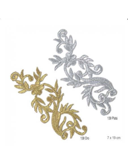Aplique bordado metalizado termoadhesivo  oro y plata | Mercería Alfambra