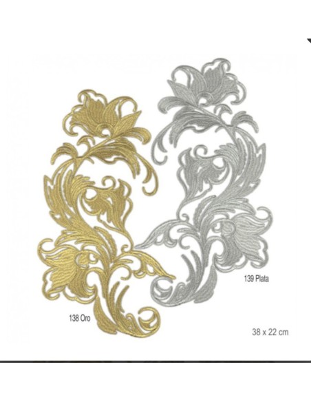 Aplique bordado metalizado termoadhesivo dorado y plata | Mercería Alfambra