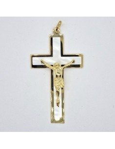Cruz con Cristo dorada y nacar | Mercería Alfambra
