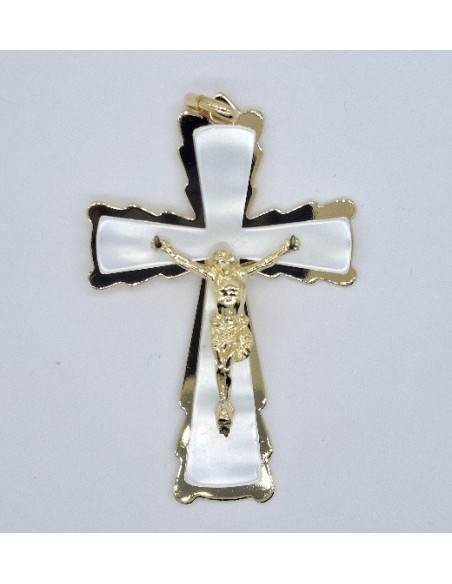 Cruz con Cristo dorada y nacar | Mercería Alfambra