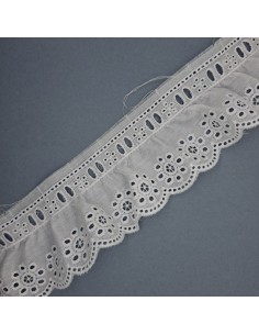 Tira bordada fruncida con pasacinta blanca 7 cm | Mercería Alfambra