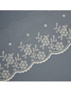 Puntilla encaje tul bordado blanco roto 12 cm