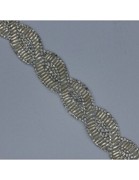 Galón pasamanería cristal rocalla 2,3 cm plata