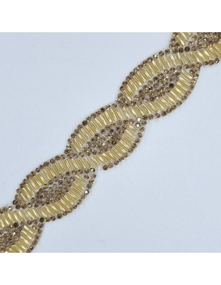 Galón pasamanería cristal rocalla 2,3cm dorado