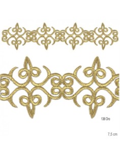 Galón pasamanería metalizada dorada termoadhesiva de 7,5 cm.