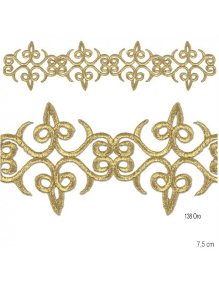 Galón pasamanería metalizada dorada termoadhesiva de 7,5 cm.