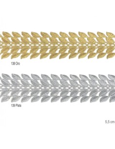 Galón metalizado termoadhesivo oro y plata de 5,5cm.