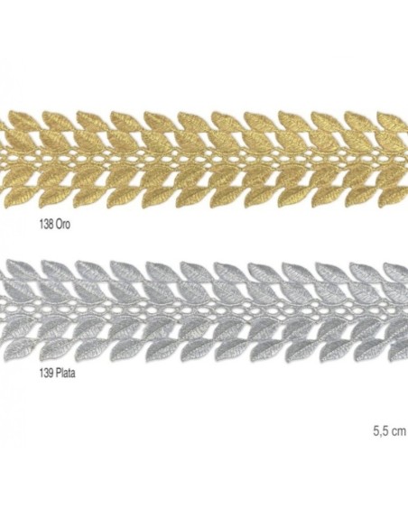 Galón metalizado termoadhesivo oro y plata de 5,5cm.