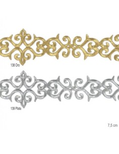 Galón de Pasamanería bordado termoadhesivo metalizado de 7,5cm