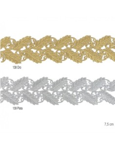 Galón de Pasamanería bordado metalizado termoadhesivo de 7,5cm.