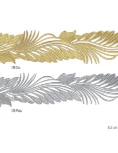 Galón Pasamanería bordado metalizado termoadhesivo oro y plata de 8,5 cm.