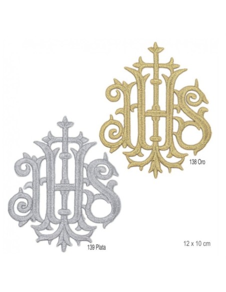 Aplique bordado metalizado oro y plata termoadhesivo.