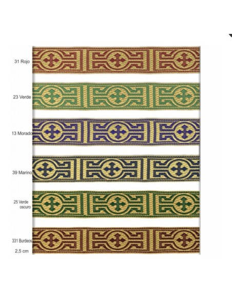 Galón metalizado oro y color cruz de 2,5 cm