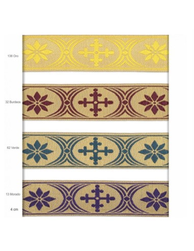 Galón Tejido Cruz oro y color | Mercería Alfambra