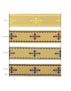 Galón tejido Cruz 4 cm oro y color.