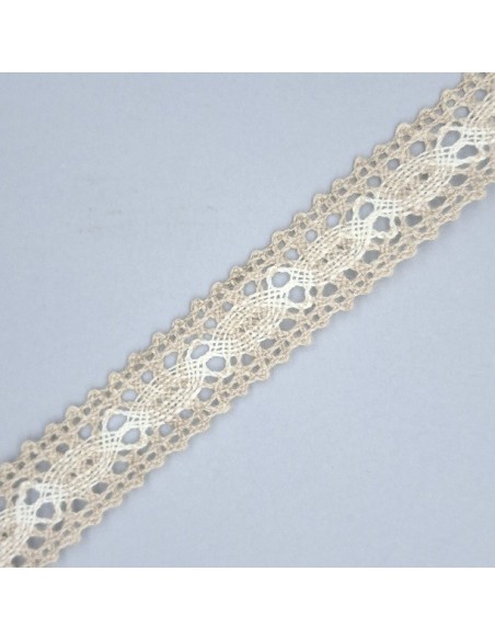 Entredos encaje bolillo bicolor lino y beige de 22mm.
